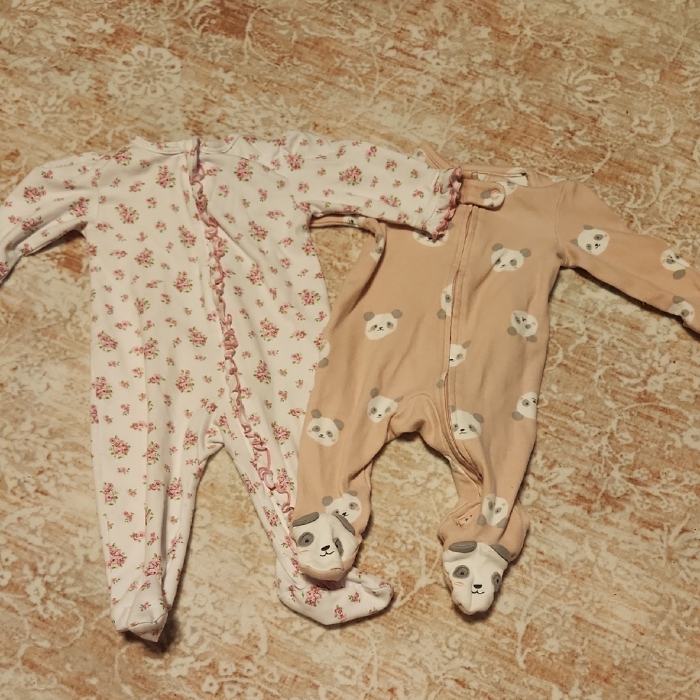Floral and Bear Double Zip Sleeper Set